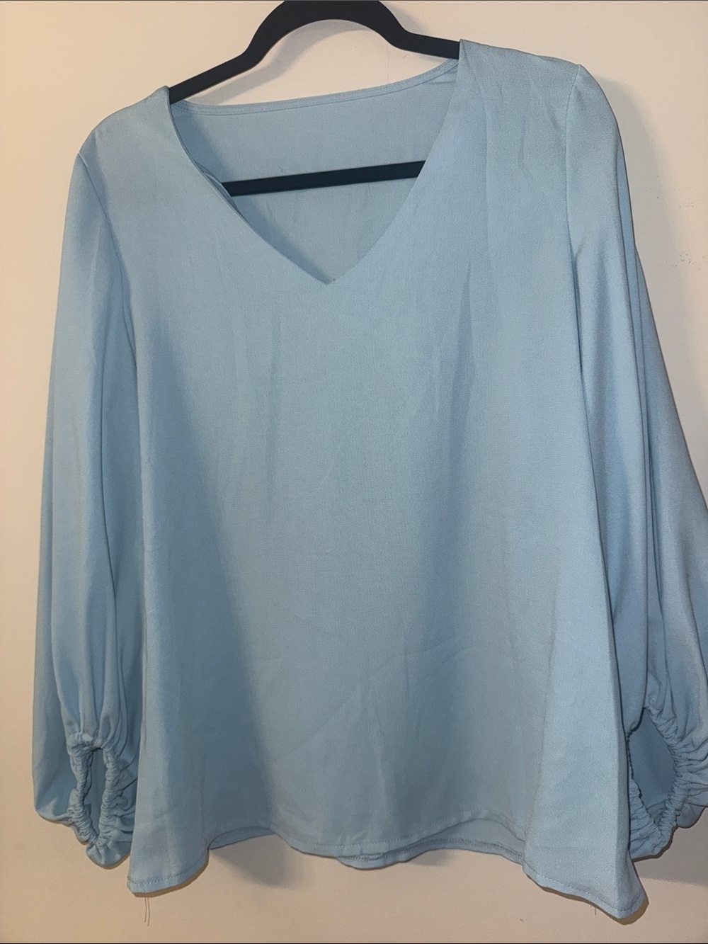 Source Unknown Pale Blue V-Neck Blouse with Gathered Cuffs